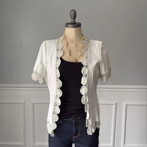 White Lace Trim Leather Jacket